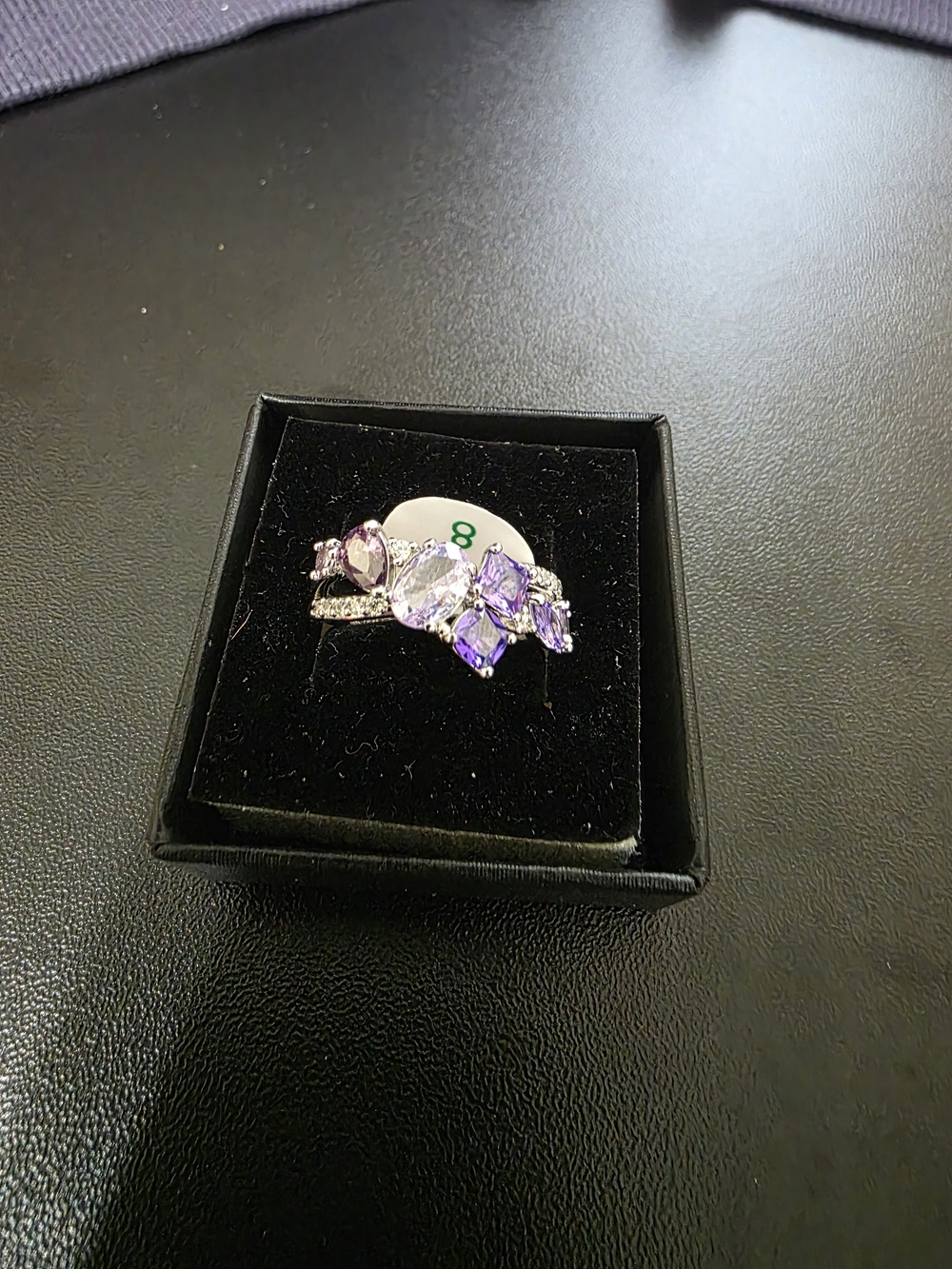 Rhodium Plated Purple & CZ Ring - Size 8